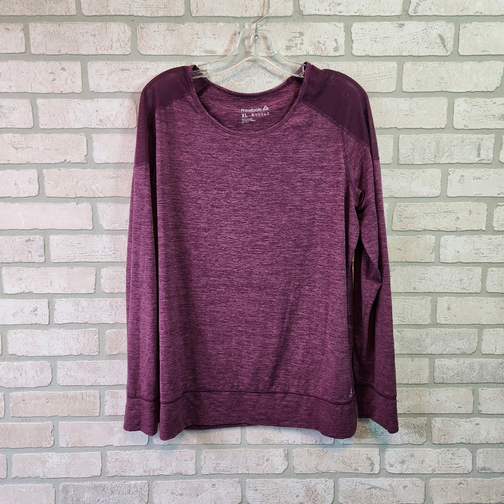Reebok Womens Purple Work Out Gym Long Sleeve Net Shoulder Design Shirt XL